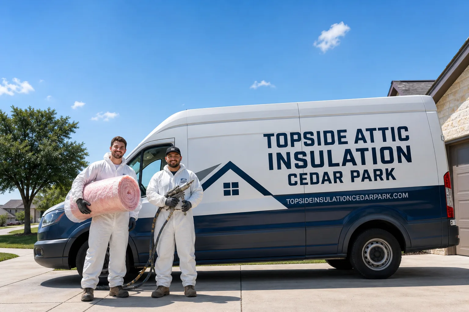 Topside Attic Insulation Cedar Park insulation service vehicle and crew in Cedar Park, TX